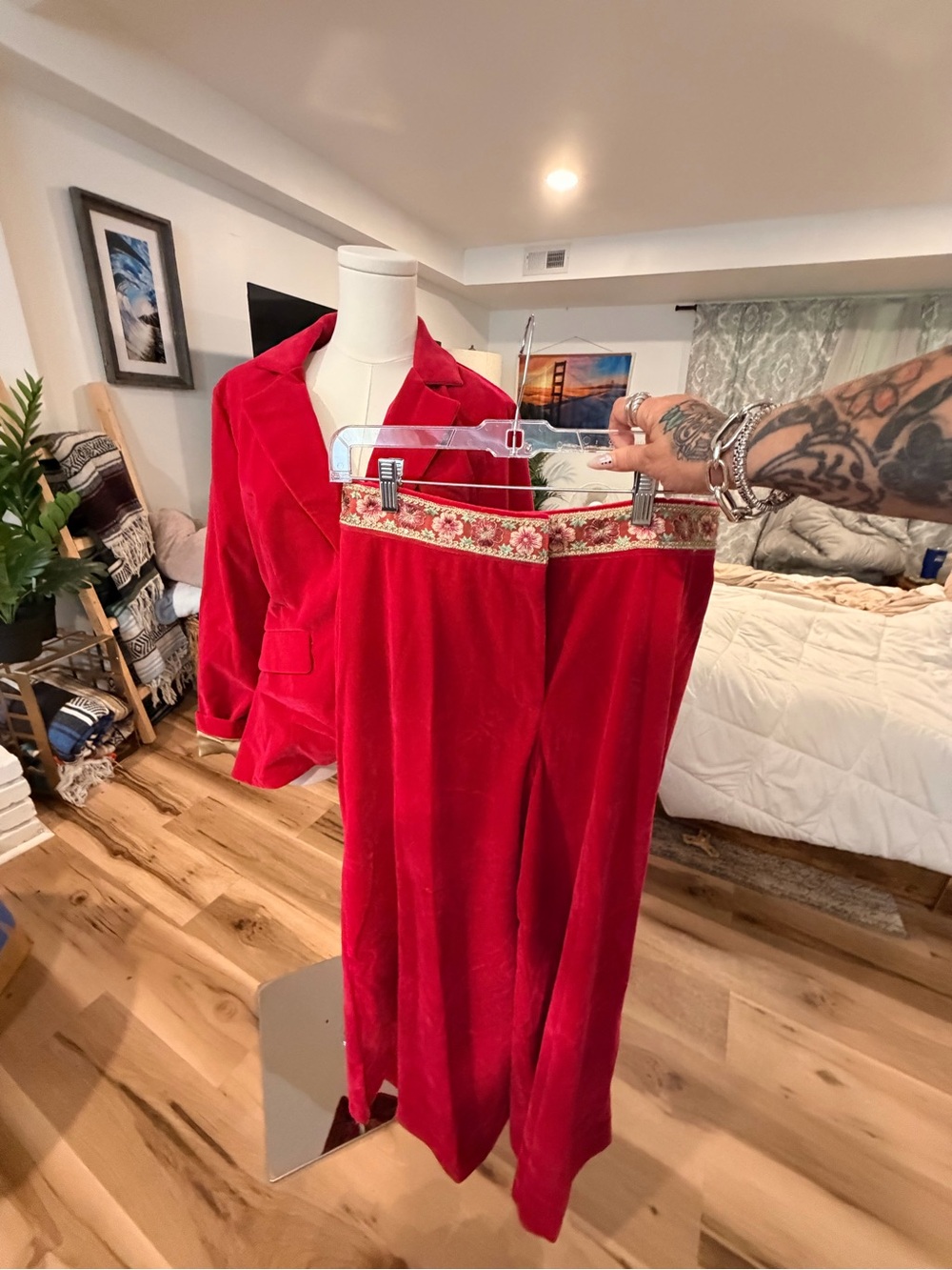 Aratta Vibrant Hot Pink Velvet Blazer and Trouser Set